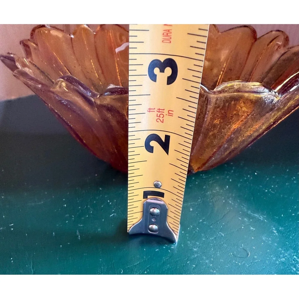 Vintage Amber Glass Sunflower Scalloped Bowl Textured Carnival Glass 7 Inch